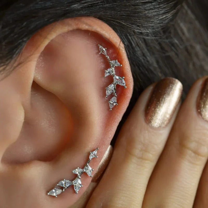 Spring Branch Zircon Cartilage Earring Ear Cuff Silver Colour