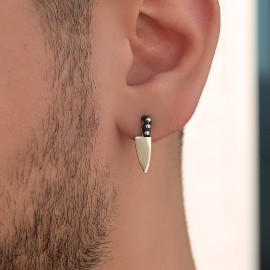 Mens Chef Knife Earring Steel Mens Earring Mens Earrings Male  Huggie Antique Thumb Vintage
