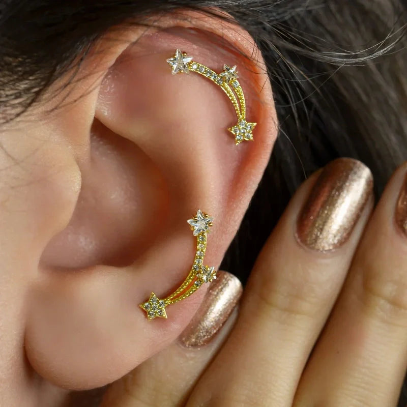 Comet Cartilage Piercing Earring for Helix and Tragus Piercings - Gold Color
