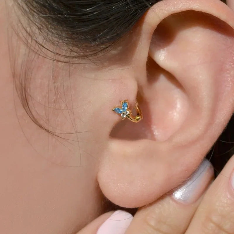Blue, Pink; Purple, Butterfly Earring, Butterfly Jewelry,  Ring Piercing, Tragus Piercing, Cartilage Earrings  Helix Earrings  Gift For Her