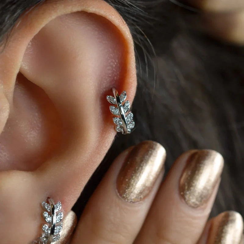 Leaf  Earrings, Spring  Earrings, Leaf Piercing Helix  Piercing, Cartilage Nature, Gift For Her, Silver