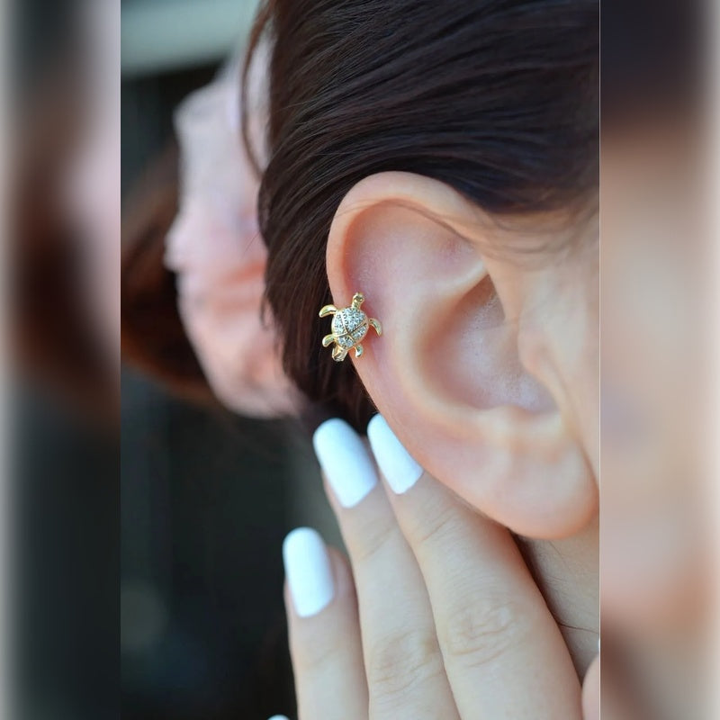Turtle Earring Piercing Helix Piercing for Cartilage and Lobe Animal Minimalist Cute  Single Piece Zircon Stoned Earring Gold Earrings