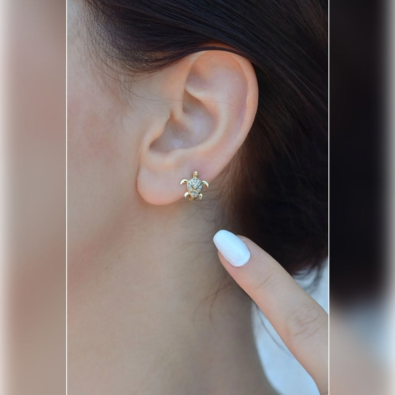 Turtle Earring Piercing Helix Piercing for Cartilage and Lobe Animal Minimalist Cute  Single Piece Zircon Stoned Earring Gold Earrings