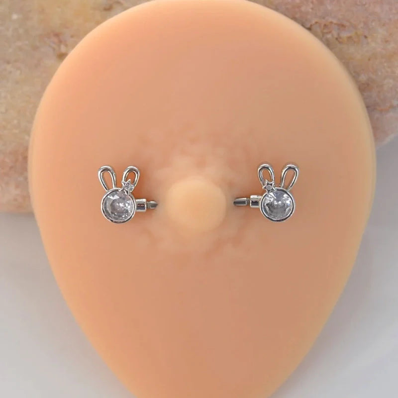 Mini  Rabbit Nipple Piercing Nipple Barbells Nipple Bar Body Piercing Bridge Barbells Body Jewelry - Silver Rabbit Piercing