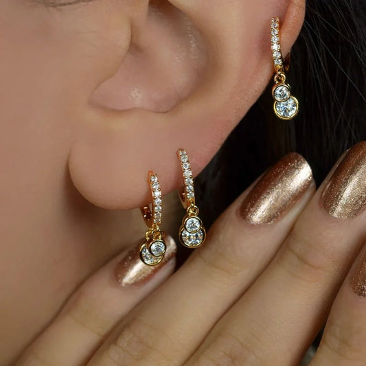 Solitaire Dangle Earrings, Hoop Earrings Stoned Earrings, Shine Earrings  Cartilage Piercing Earrings Helix Lobe Top Lobe