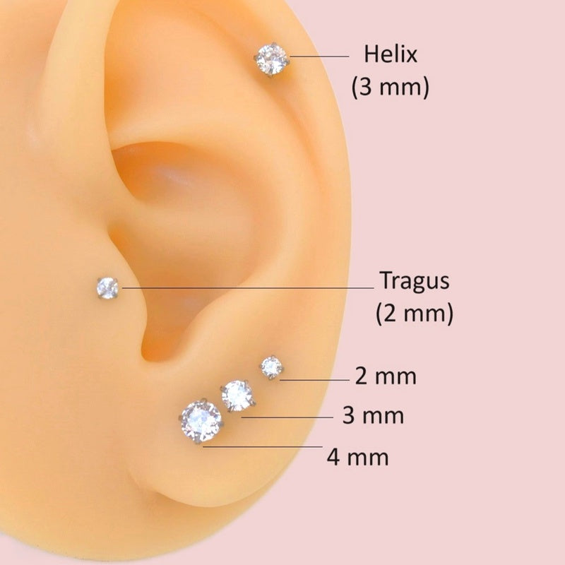 Solitaire Earring, Stud Earrings, Birthstone Earrings Stud  Piercing for Tragus, Helix, Cartilage, Conch and Nose Gift For Her