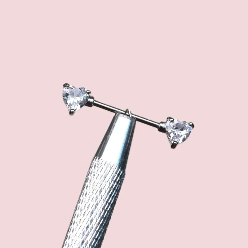 16 mm Heart Stones Nipple Piercing Nipple Barbells Nipple Bar Body Piercing Bridge Barbells Body Jewelry Heart Piercing Silver
