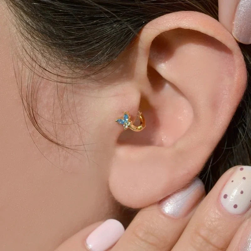 Blue Butterfly Tragus Piercing for Helix, Lobe, and Cartilage  Gold Colour