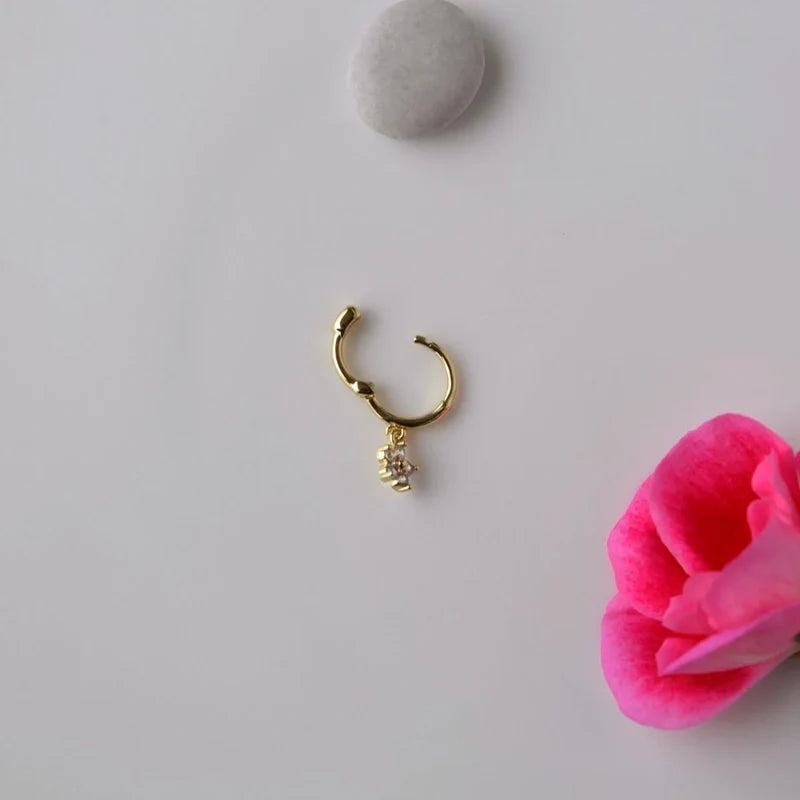 Mini Flower Earring Dangle Earrings,  Hoop Earrings, Helix Piercing Earrings Mini Earrings Gold