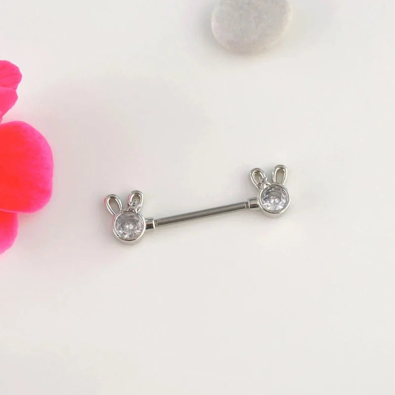 Mini  Rabbit Nipple Piercing Nipple Barbells Nipple Bar Body Piercing Bridge Barbells Body Jewelry - Silver Rabbit Piercing