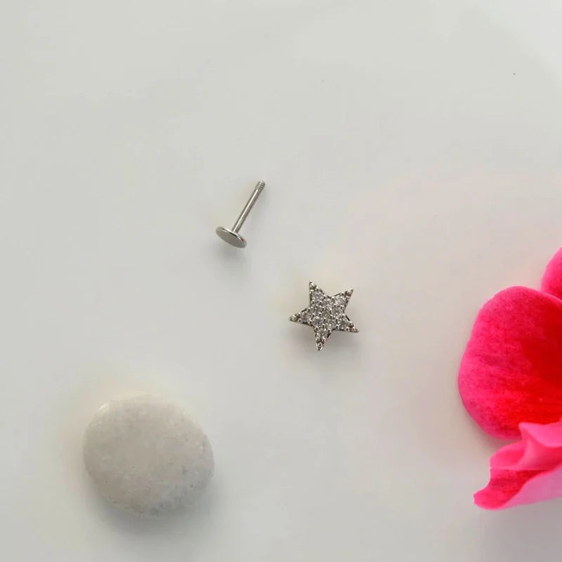 Minimalist Star Stud Earring, Zircon Stone Steel Piercing, Tragus Piercing, Stud Earrings, and Helix Piercing for Lobe
