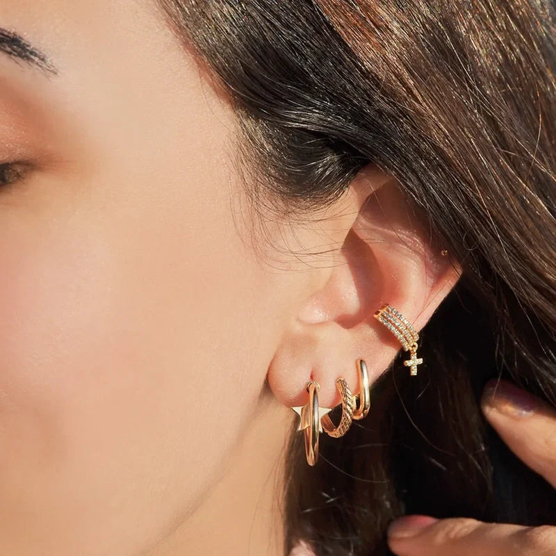 Cross Ear Cuff Dangle Earring Drop Earring  Cross Model Compression Cartilage Earrings Dangle Cross Stone Dangle Earrings