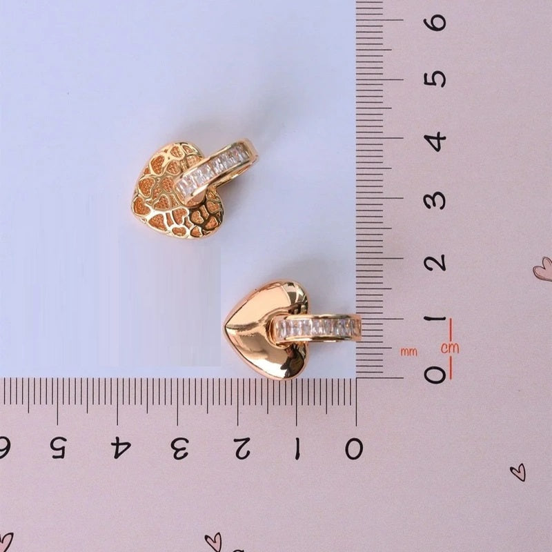 Heart Earrings Curved  Dangle Earrings Drop Earrings with Stone Ring Heart Charm  Gold and Silver