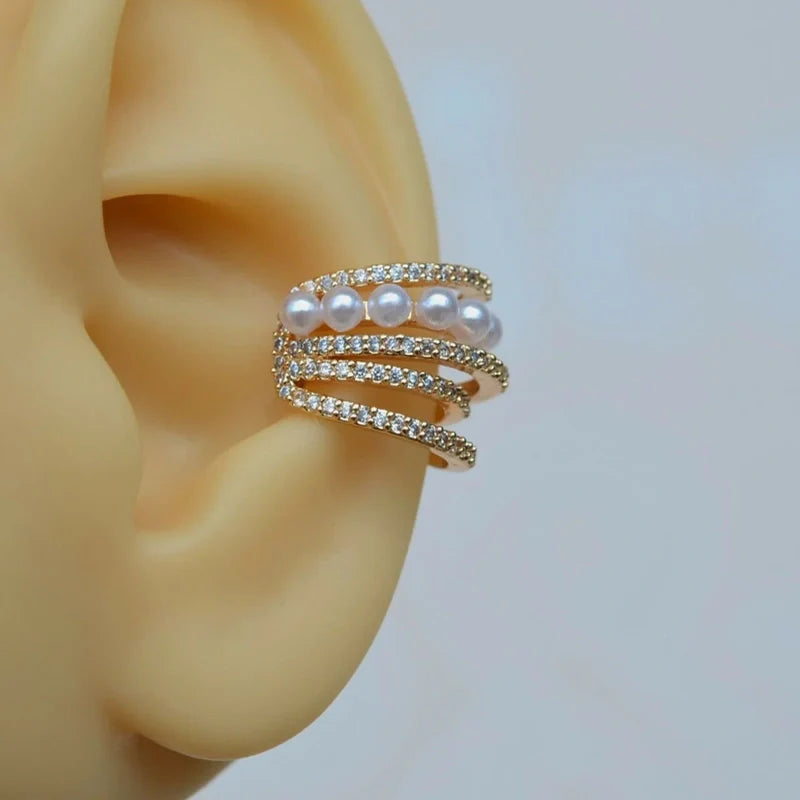 Zircon Stone Detailed Pearl Zircon Multiple Ear Cuff Compression Cartilage Earrings
