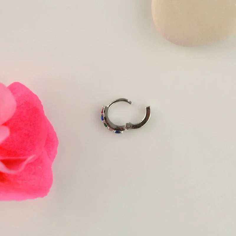 Multicoloured Ring Tragus Piercing Helix Cartilage Earring Silver Colour