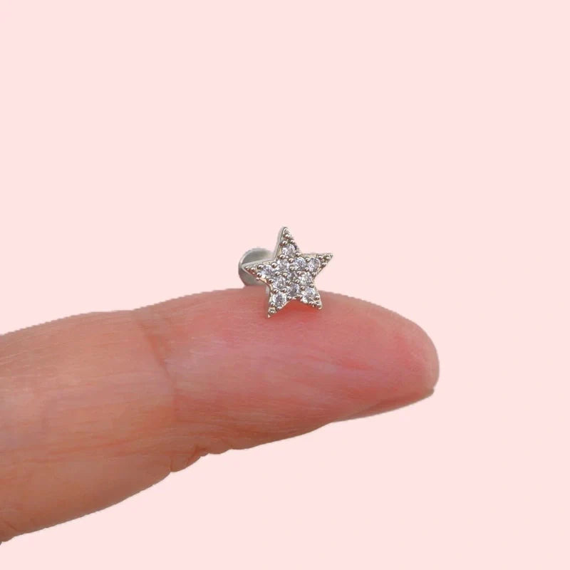 Minimalist Star Stud Earring, Zircon Stone Steel Piercing, Tragus Piercing, Stud Earrings, and Helix Piercing for Lobe
