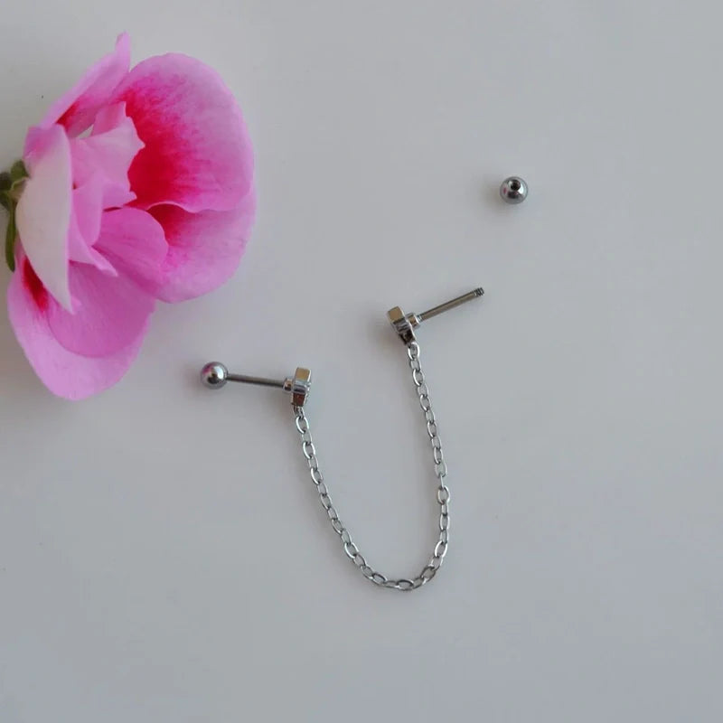 Star Chain Wobbly Piercing for Helix, Cartilage, and Lobe with Silver Colour With Stones