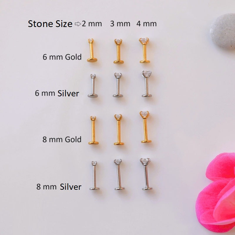 Solitaire Earring, Stud Earrings, Birthstone Earrings Stud  Piercing for Tragus, Helix, Cartilage, Conch and Nose Gift For Her