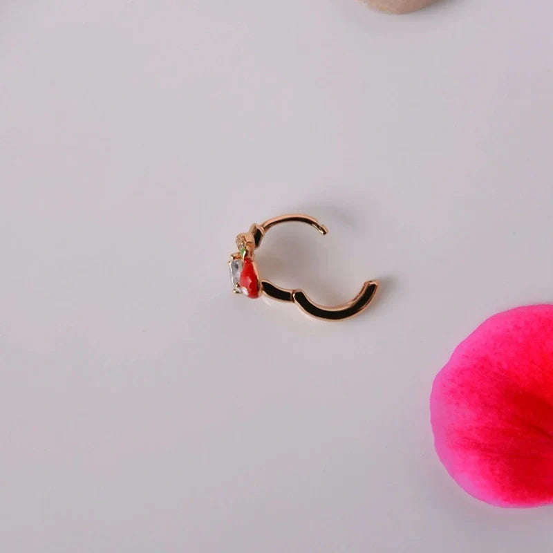 Cherry Piercing Red Coloured  Mini Ring Piercing for Tragus and Cartilage Gold Colour