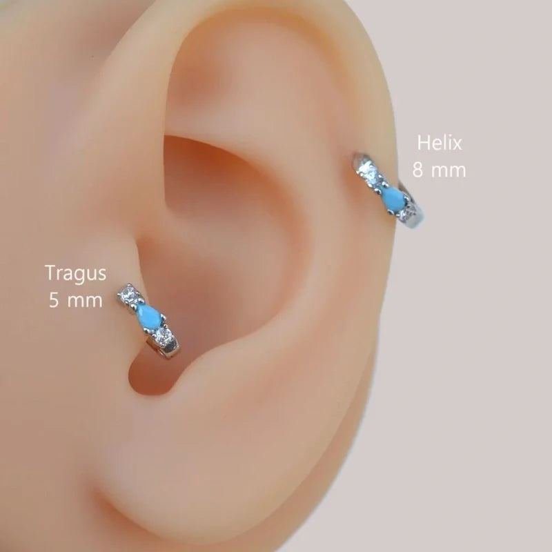 Mini Ring Piercing for Forward Helix, Tragus, and Daith with Blue Ring Piercing Zircon Stone 5 mm
