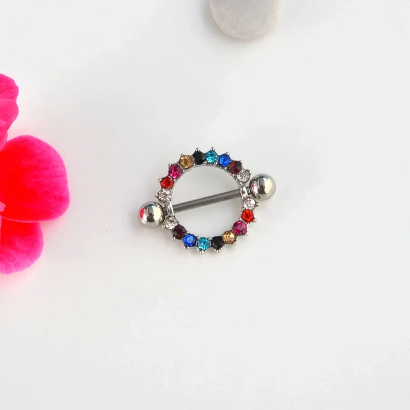Multicoloured Ring Nipple Piercing Nipple Barbells Nipple Bar Body Piercing Bridge Barbells Body Jewelry Silver