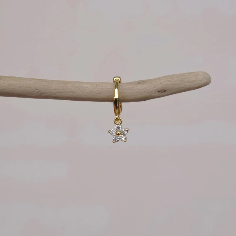Mini Flower Earring Dangle Earrings,  Hoop Earrings, Helix Piercing Earrings Mini Earrings Gold