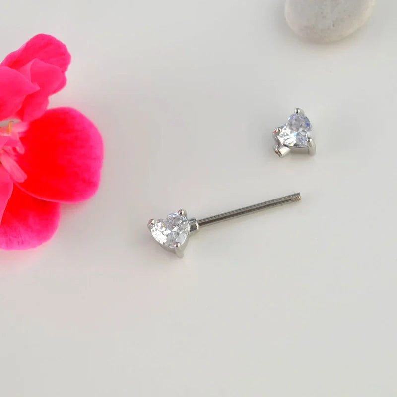 16 mm Heart Stones Nipple Piercing Nipple Barbells Nipple Bar Body Piercing Bridge Barbells Body Jewelry Heart Piercing Silver