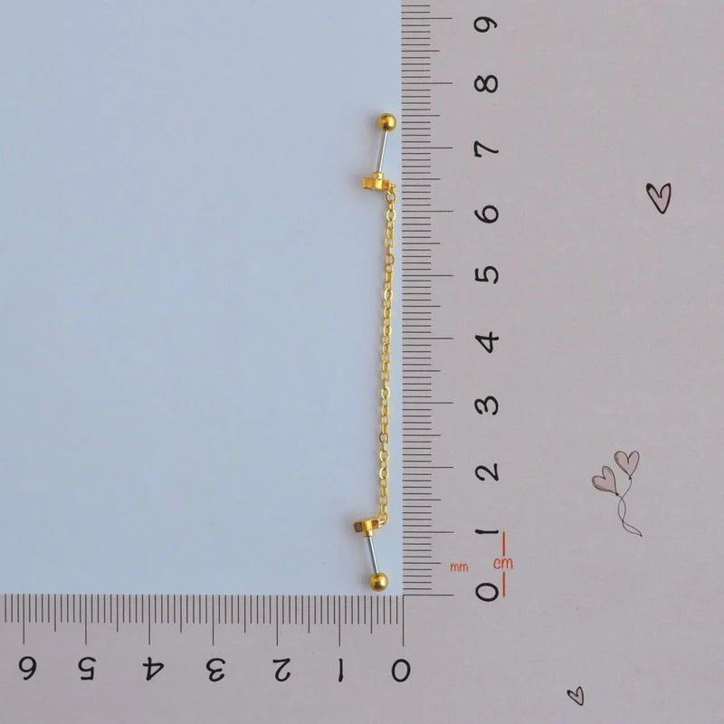Gold Coloured Stony Star Chain Wobbly Piercing for Helix, Cartilage, and Lobe