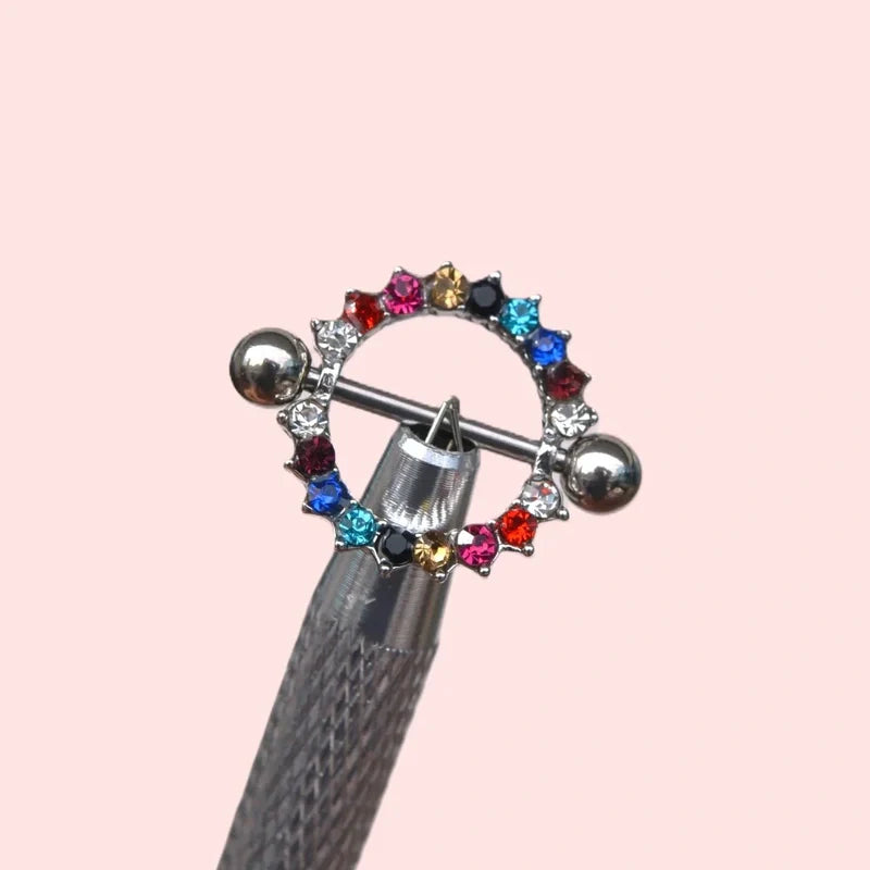 Multicoloured Ring Nipple Piercing Nipple Barbells Nipple Bar Body Piercing Bridge Barbells Body Jewelry Silver