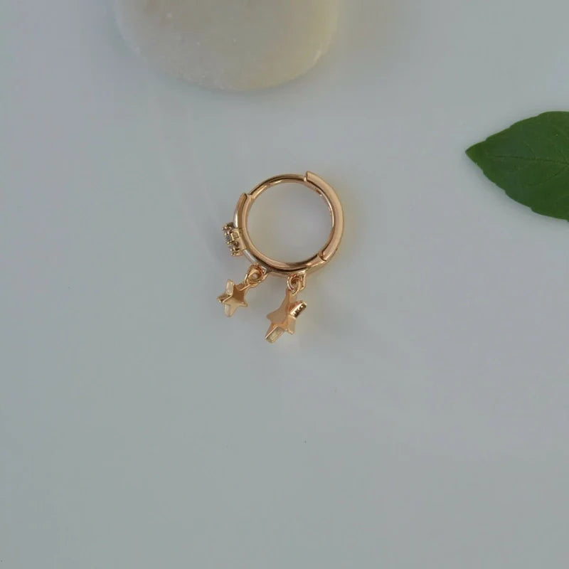 Star Dangling Earring, Minimalist Earrings, Shiny Star, Star Ring  Helix Piercing Cartilage  Earrings, Lobe Earring Rose Gold
