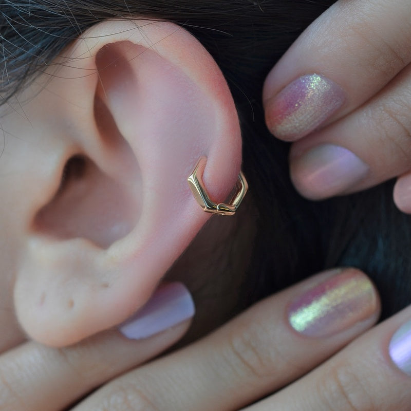 Pentagonal Earrings  Oval Ring Earrings, Piercing for Tragus, Helix, and Cartilage Gold Silver Gift For Her