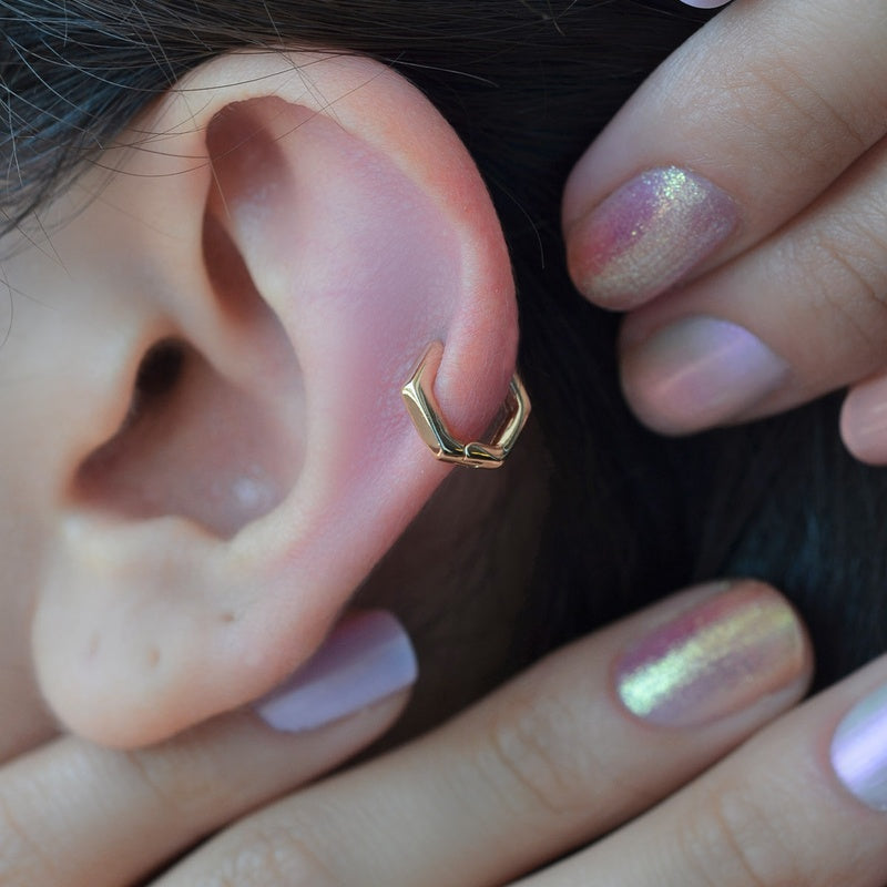 Pentagonal Earrings  Oval Ring Earrings, Piercing for Tragus, Helix, and Cartilage Gold Silver Gift For Her