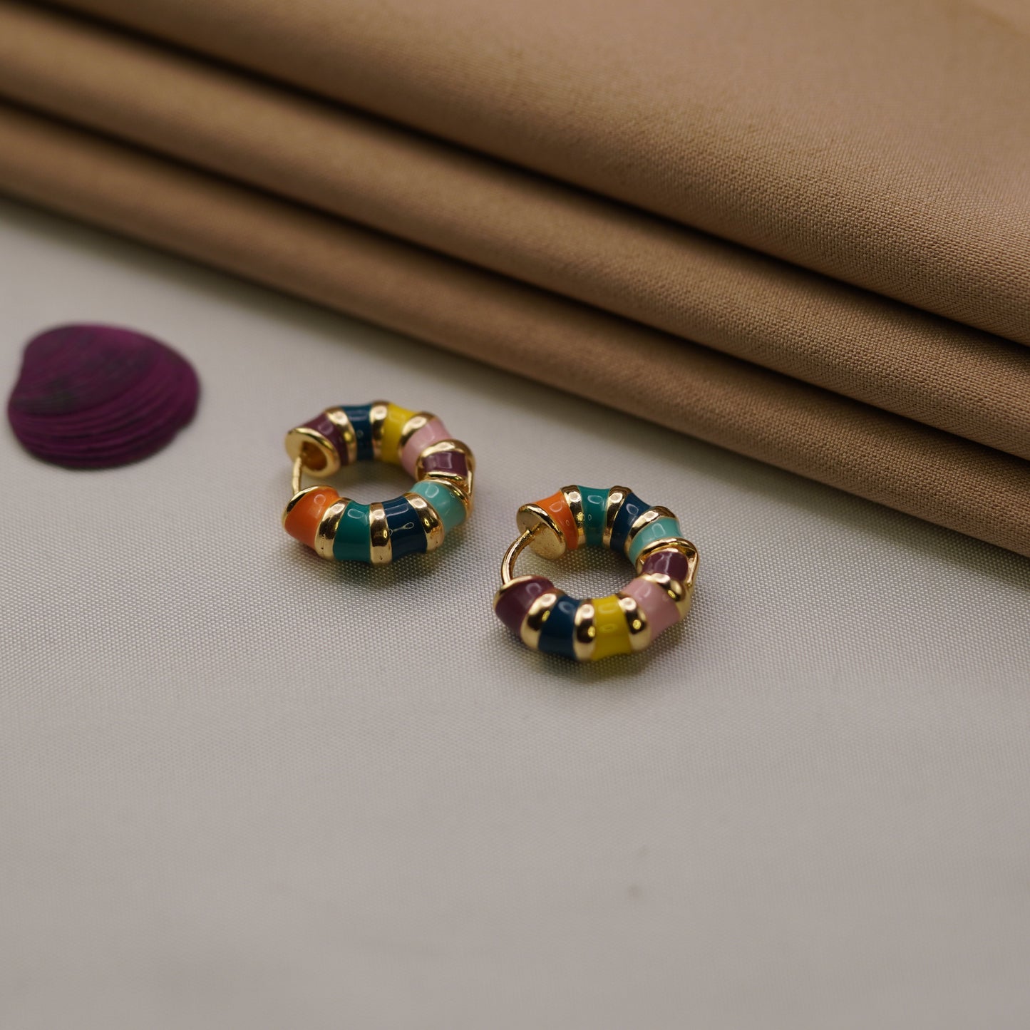 Curved Steel Hoop Earrings with Coloured Enamel in Gold and Silver