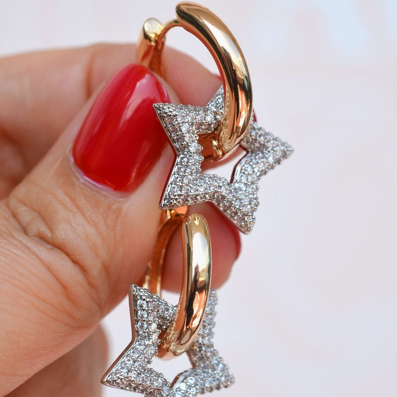 Star Charm Dangle Earrings Drop Earrings Curved Hoop Dangle Earrings Zircon Stone