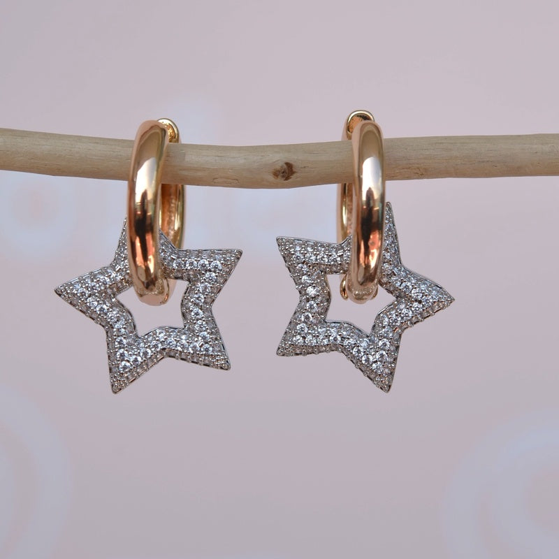 Star Charm Dangle Earrings Drop Earrings Curved Hoop Dangle Earrings Zircon Stone