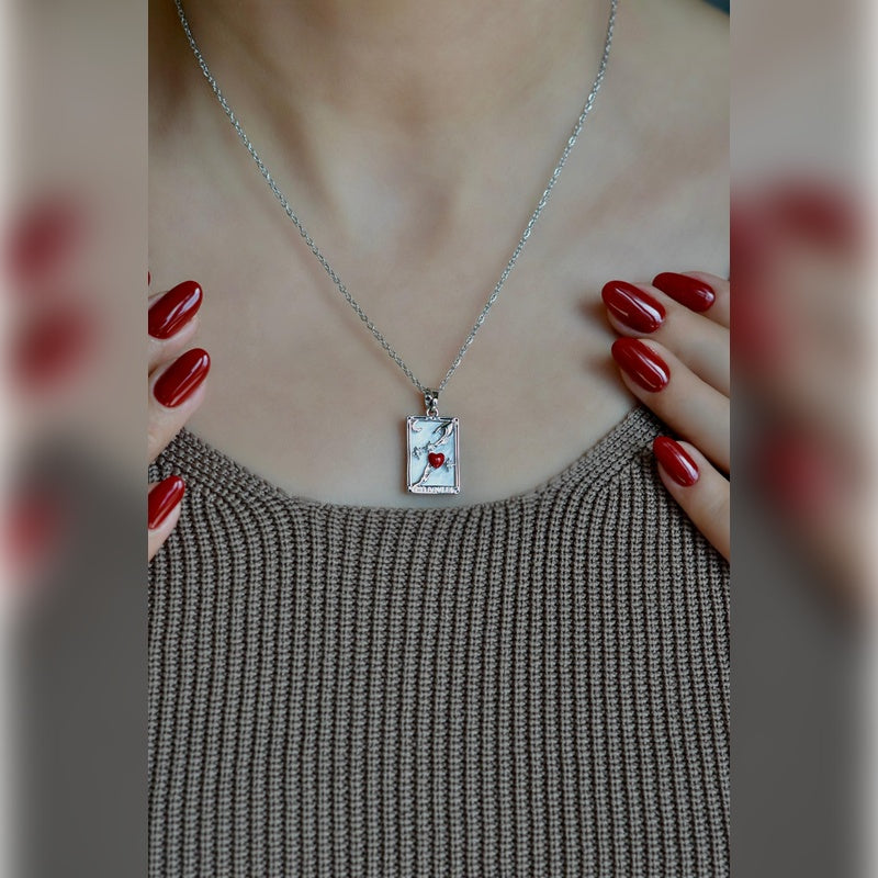 Tarot Card Necklace with Love Symbol  The Lovers Pendant Necklace Gold and Silver