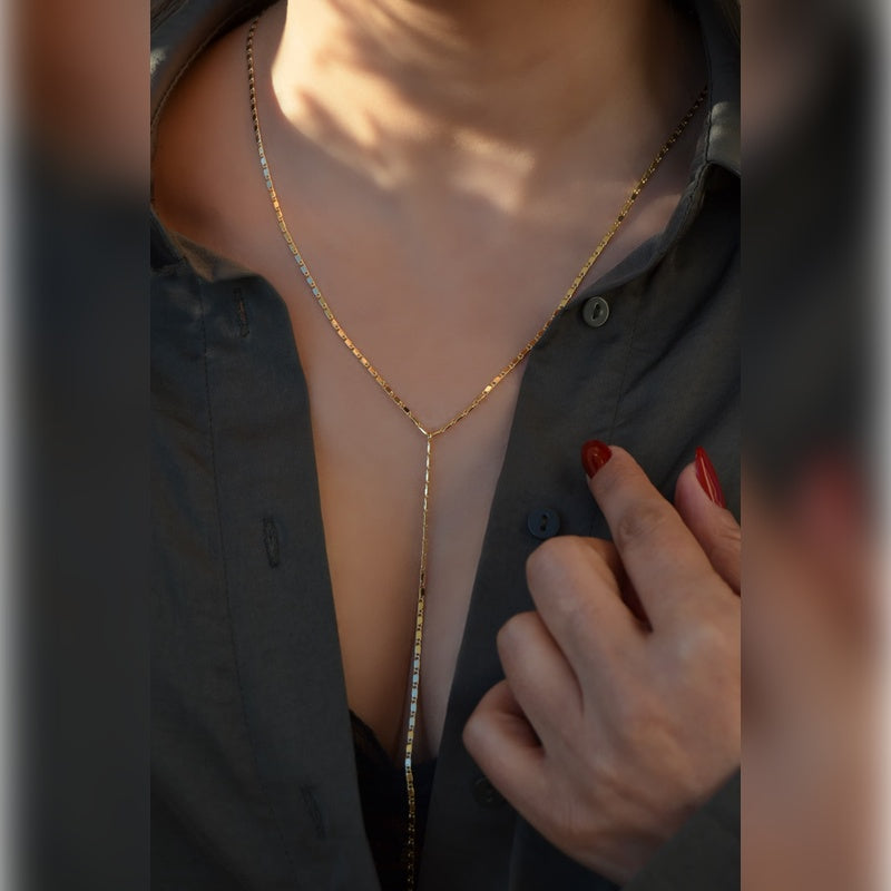 Shiny Lariat Necklace, Y Necklace,Long Necklace, Summer Necklace, Chain Necklace, Decollete Necklace,  Long Layering Necklace, Gold Silver