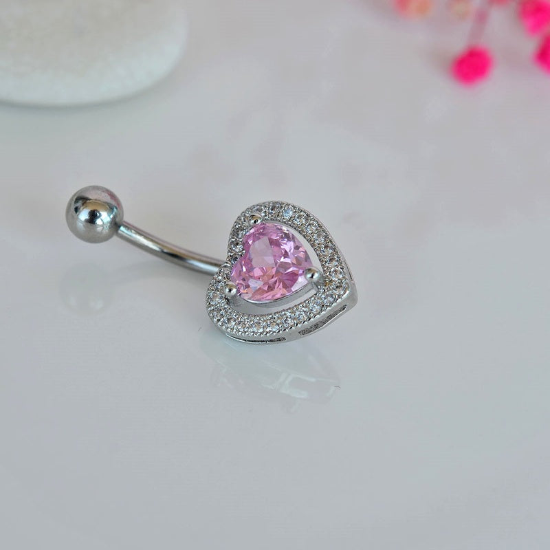 Pink Heart Stone Belly Button Ring, Navel Piercing, Belly Button Piercing, Curved Barbell, Belly Piercing, Belly Bar, Belly Ring