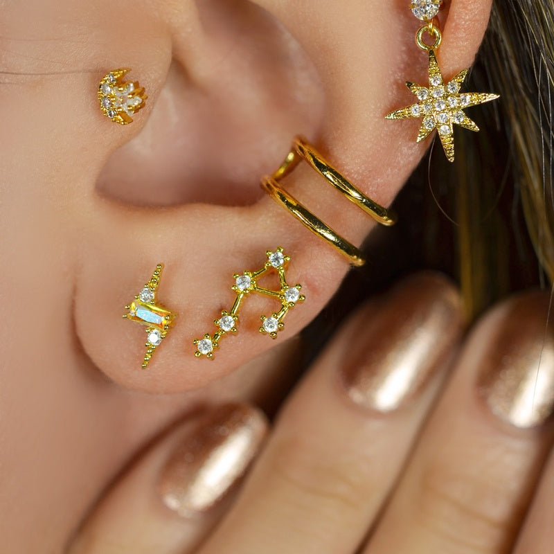 12 Zodiac Earrings, Constellation Stud Earring Stud Piercing Tragus Helix Lobe and Cartilage Silver And Gold
