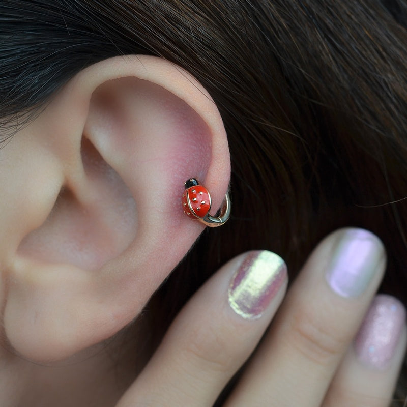 Ladybug Earrings Ring Piercing Minimalist Earring Cute Earrings for Helix, Tragus,  Cartilage Gold  Gift For Her