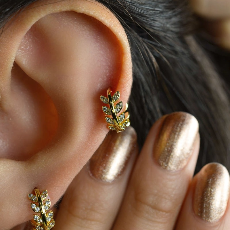 Leaf  Earrings, Spring  Earrings, Leaf Piercing Helix  Piercing, Cartilage Nature, Gift For Her, Silver