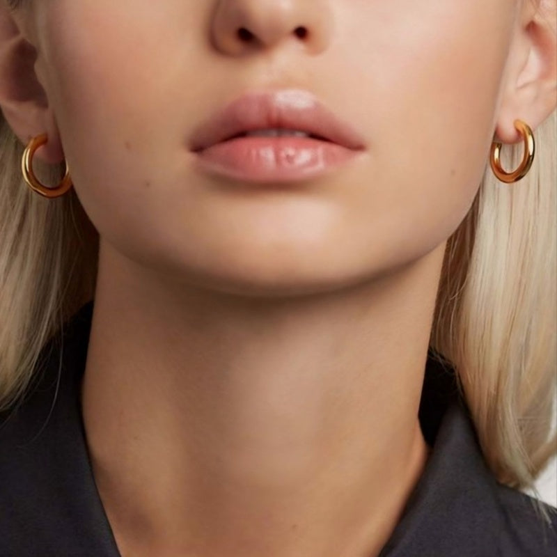 Curved Steel Huggie Hoop Earrings Gold Medium Hoop Earrings Rose Gold Hoops Earring set Rose Gold Earrings