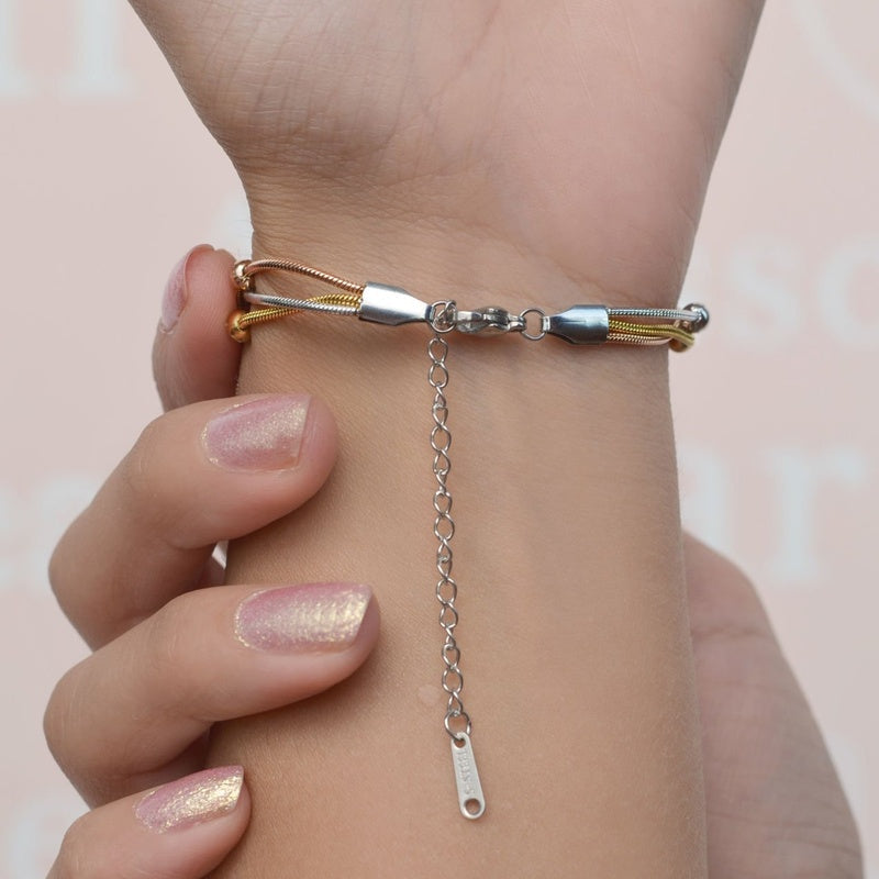 Three Chain Bracelet with Three Coloured Lumps, Dainty Bracelet Beaded Bracelet, Rose Gold, Gold, Silver