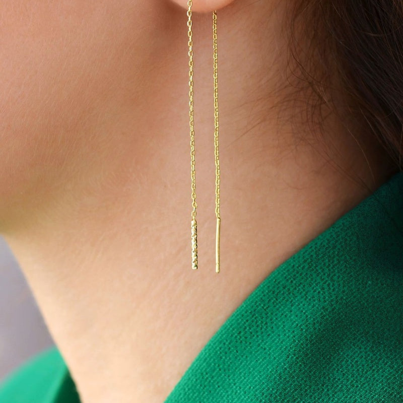 Long Chain Earrings Thin Chain Earrings Huggie Earrings Gold Chain Silver Chain Earring Set