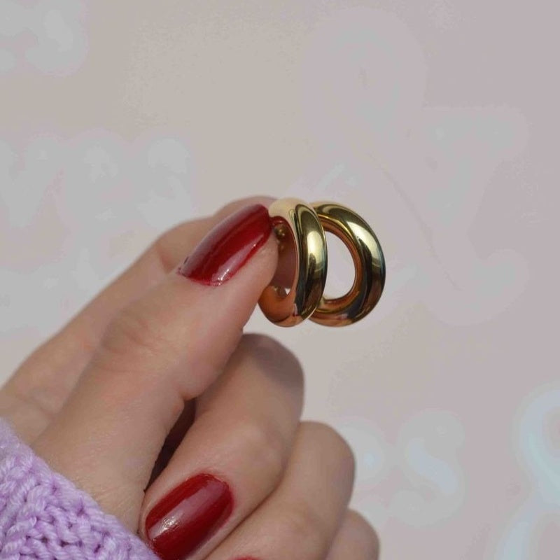 Curved Steel Huggie Hoop Earrings Gold Medium Hoop Earrings Rose Gold Hoops Earring set Rose Gold Earrings