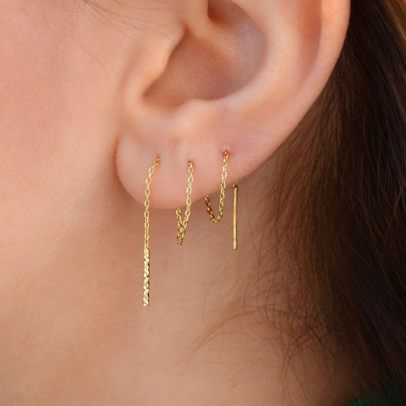Long Chain Earrings Thin Chain Earrings Huggie Earrings Gold Chain Silver Chain Earring Set