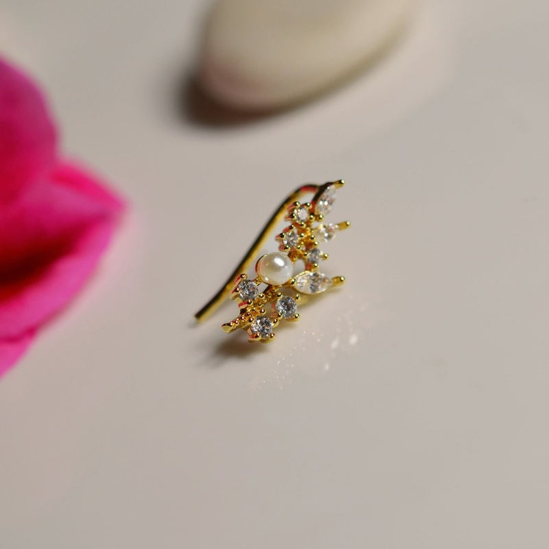 Leaf Earring With Pearls  For Cartilage Leaf Earrings Cartilage Earrings Leaf Piercing Single Gold Earrings Silver Earrings