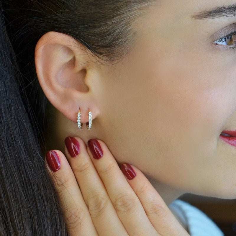 Huggie Hoop Earrings  Stoned Hoop Earrings  Rose Gold Medium Hoop Earrings Rose Gold Hoops Earring set Rose Gold and Gold Multicolour