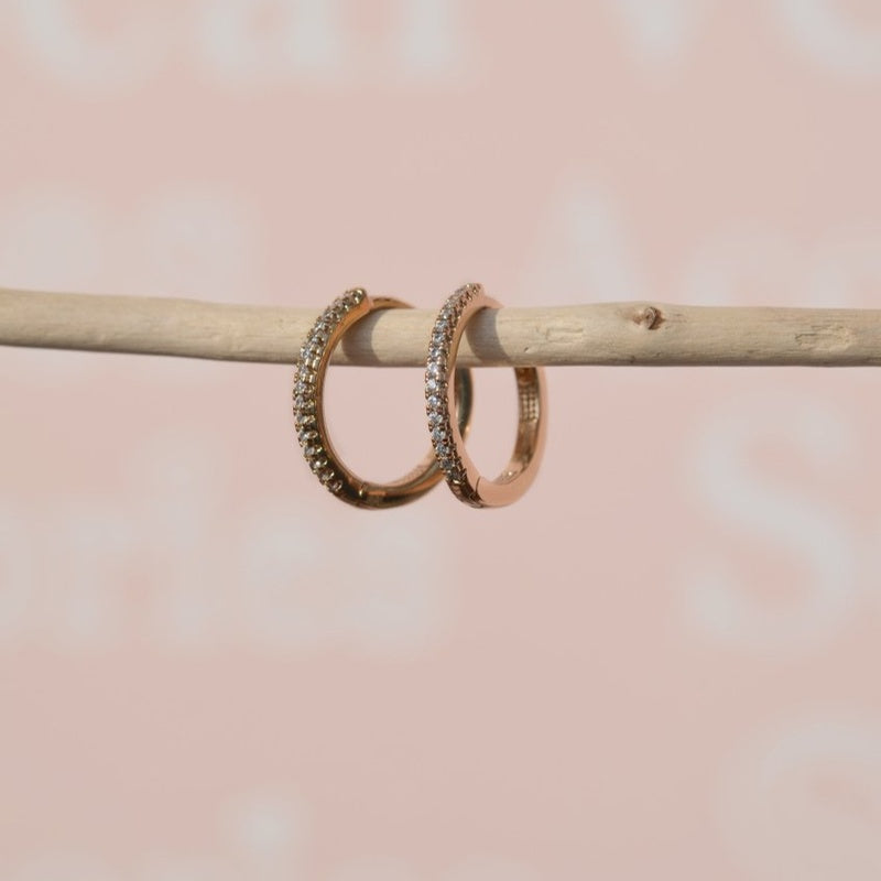 Hoop Earrings  Stoned Huggie Hoop Earrings Midi Hoop Earrings Gold Hoops Earring set  Gold Earrings