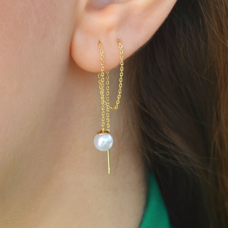 Long Chain Earrings Pearls Earrings Chain Earrings Thin Chain  Huggie Earrings Gold Chain Silver Chain